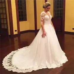 SHJ331 2019 Элегантные линии свадебное платье прозрачная ткань с аппликацией и стразами принцессы кружево Vestidos De Noiva Свадебные платья