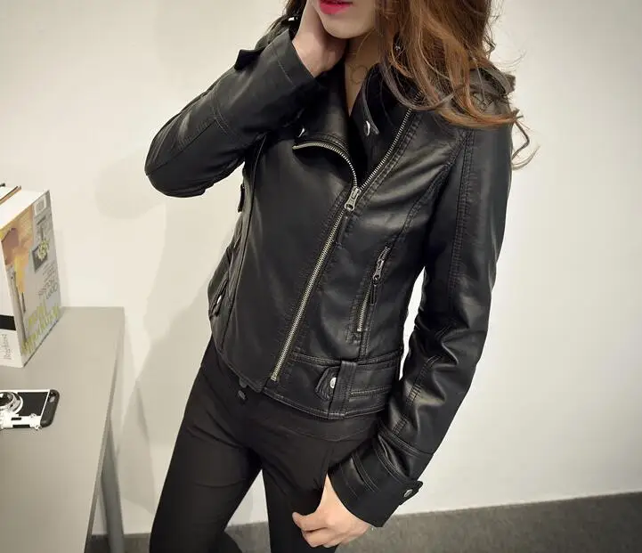 Кожаная куртка, Женская Новогодняя Дизайнерская куртка из искусственной кожи, мягкое кожаное пальто, облегающая мотоциклетная куртка черного цвета с отворотом