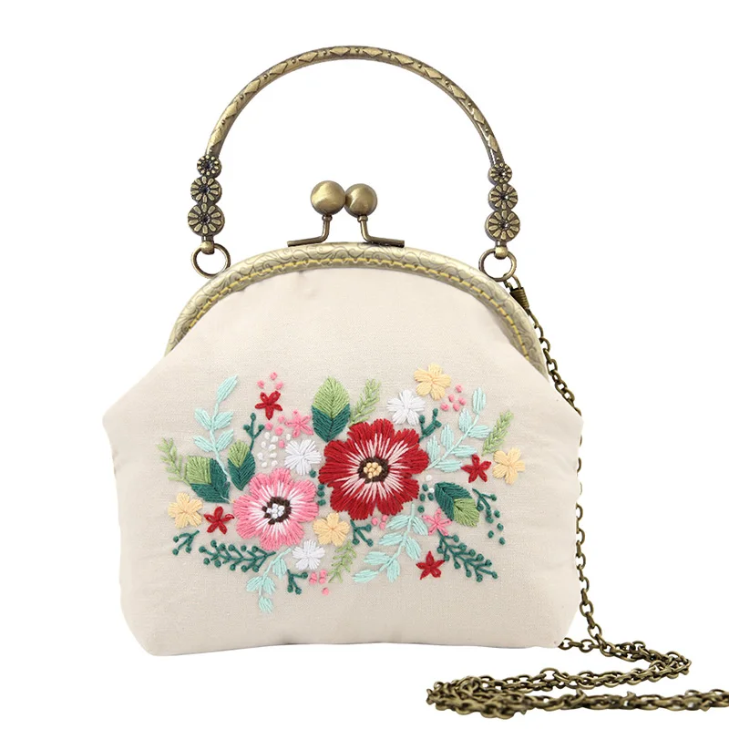 DIY Embroidery Flower Bag Handbag Needlework Cross Stitch Kit Handmade Kissing Portable Chain Bag Sewing Art Craft Creative Gift