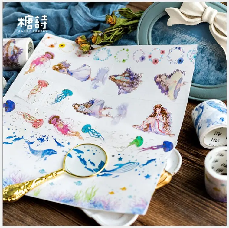 Dreamlike Медузы морской мир синий кит девушка лента для декорации Washi DIY планировщик