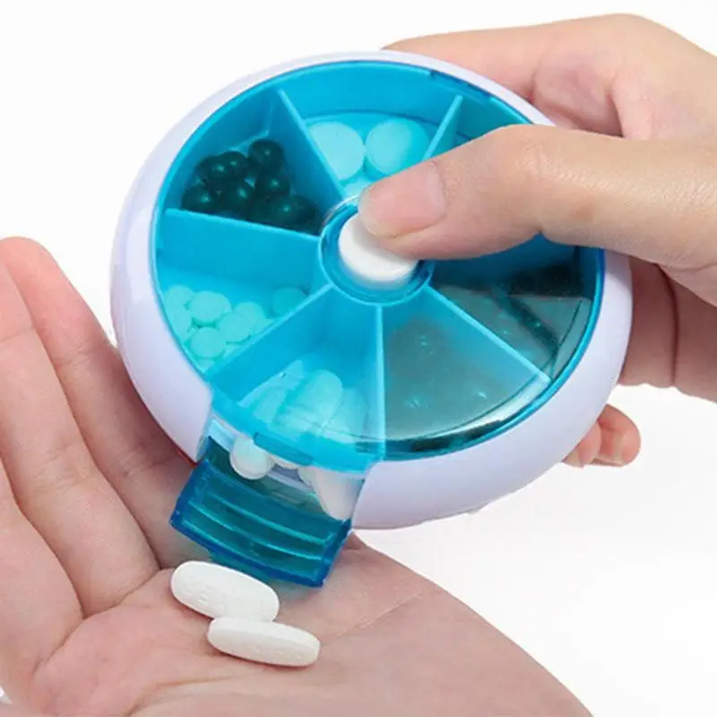

7 Day One Week Round Portable Pill Case Medicine Box Storage Organizer Button Rotary Pill Box Storage Organizer medecine box