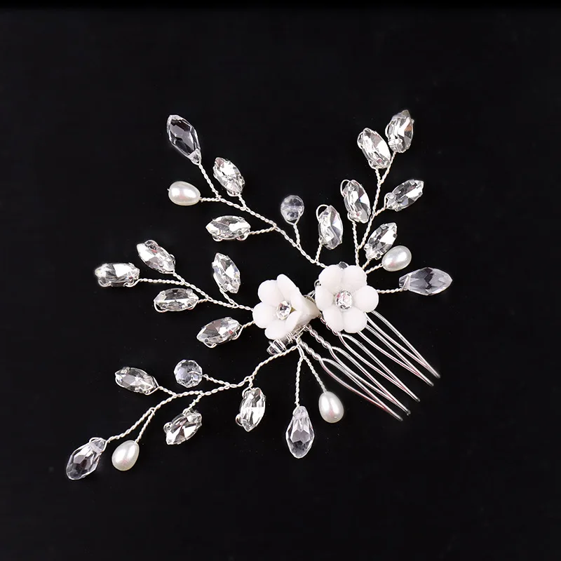 Handmade Silver metal Hair Combs for women Pearl Comb clip Crystal