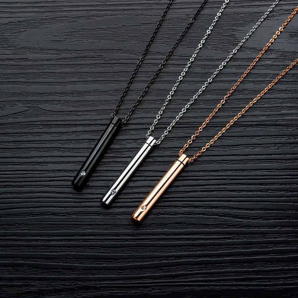 

Fashion Trendy Stainless Steel Chain Necklaces Cylindrical Silver Black Rose Gold Color Pendant Women Men Unisex Jewelry Gift