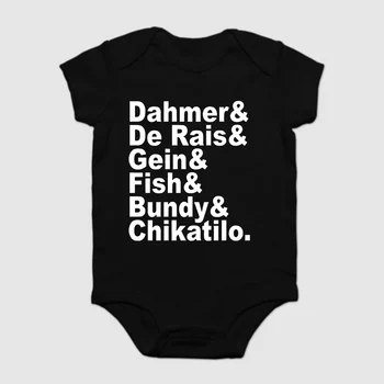 

Baby Onesie Baby Bodysuits kid t shirt Funny white Black tee SERIAL KILLER NAMES dahmer bundy fish gein - Cotton