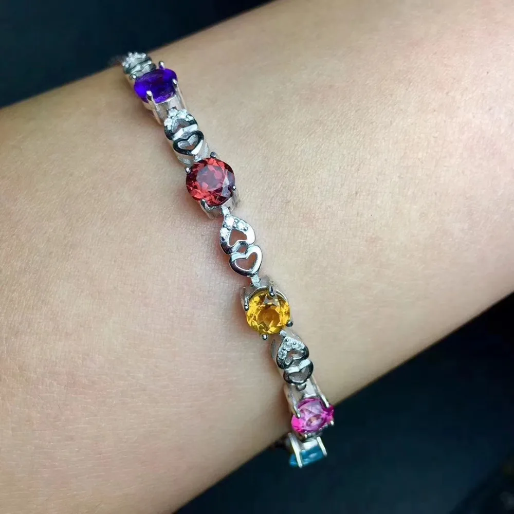  Bracelet grenat topaze multicolore naturel Bracelet cristal diopside 925 bracelet en argent femmes 