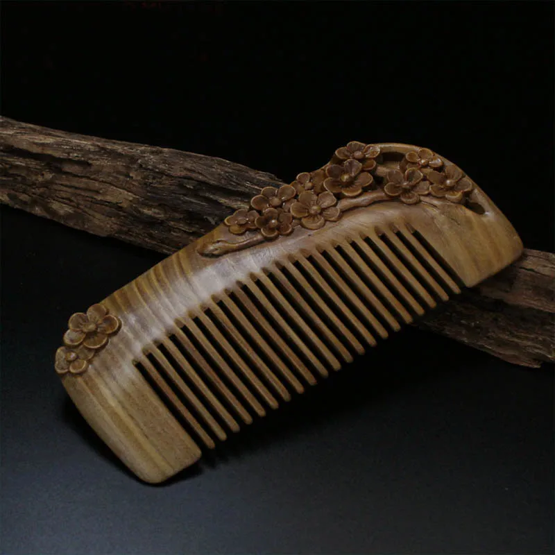 

2019 Real Hairbrush Hair Care Natural Handmade Green Sandalwood Plum Blossom Boutique Comb Hairdressing Professional Health