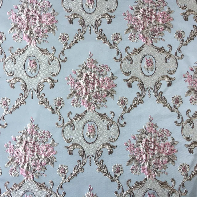 Luxurious Jacquard Woven Light Blue Khaki Damask Emboss Flower Garments