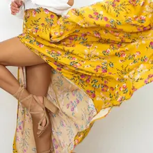 Юбка макси в стиле бохо; Цвет: желтый; высокое щель в складку, с цветочным рисунком с завязкой на талии! Длинная юбка, красного цвета