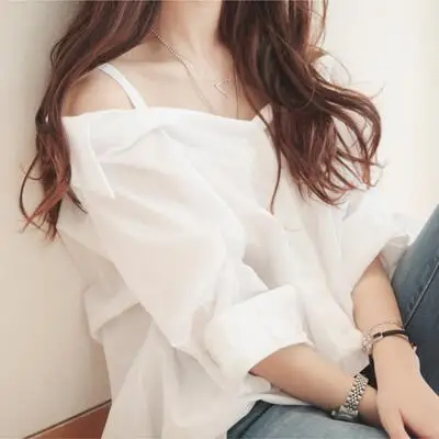 

Clobee 2017 New Autumn Women Sweet Off Shoulder White Blouse Full Sleeve Slim Slash Neck Shirt Social Ladies Elegant Tops A255