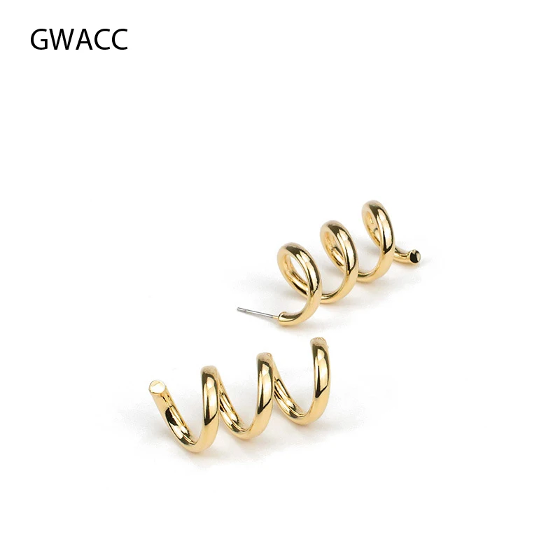 

GWACC Creative Spring Stud Earrings For Women Wave Design INS Minimalist Original Gold Color Metal Earrings Fashion Jewelry