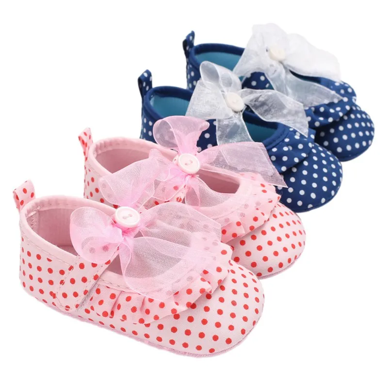 Бесплатная доставка Осень новорожденных малышей обувь Детские dot анти-обувь без застежки с бантом обувь на мягкой подошве для 0-18 для