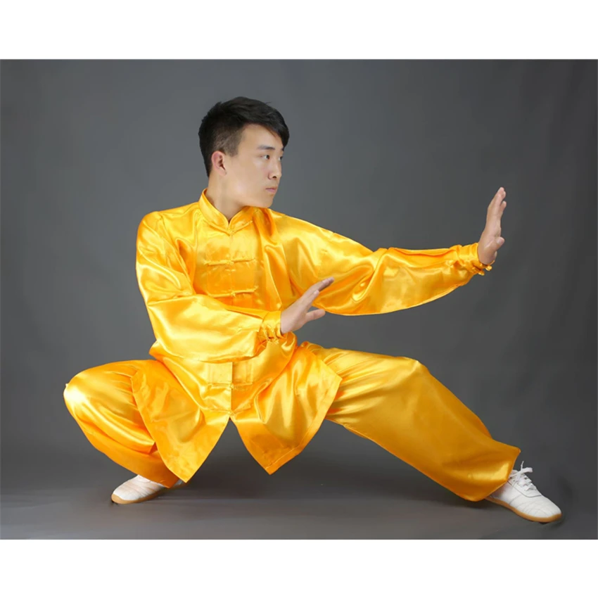 110-180 см Китайская традиционная тайцзи кунг-фу Униформа для детей и взрослых атласные танцевальные костюмы для выступлений утренний тренировочный костюм для ушу