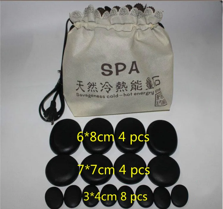 

16pcs/set lava Natural Energy massage stone with hot spa rock basalt stone Heater thermostat heating bag set 220V EU plug