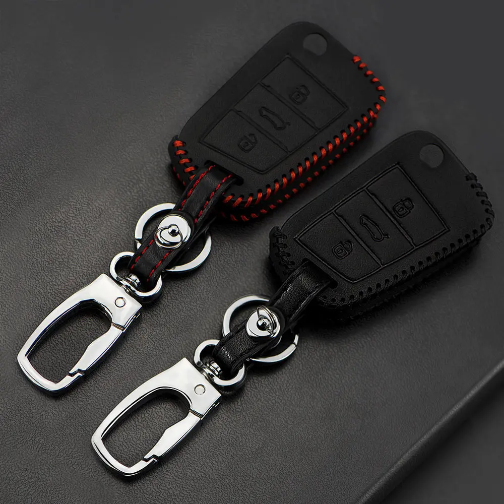 

Leather Car Remote Key Cover Case For Skoda Karoq Kodiaq 2017 2018 Octavia A5 A7 Rapid Fabia Superb Yeti VW Beetle passat B5 B6