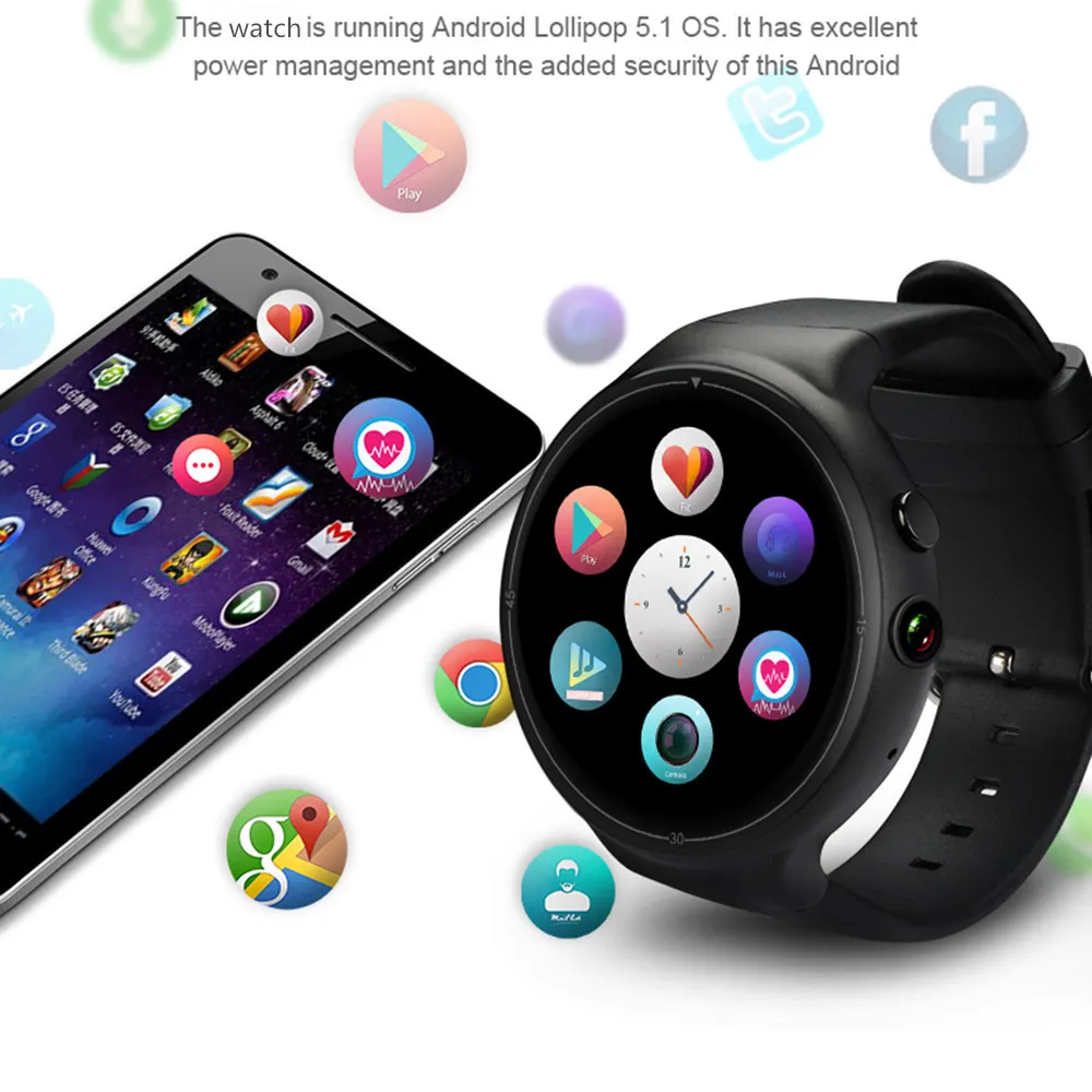 Smart Watch i4 AIR RAM 2GB ROM 16GB 2MP Camera Android 5.1 3G WIFI GPS Google Play Heart Rate Monitor for Android IOS Phone