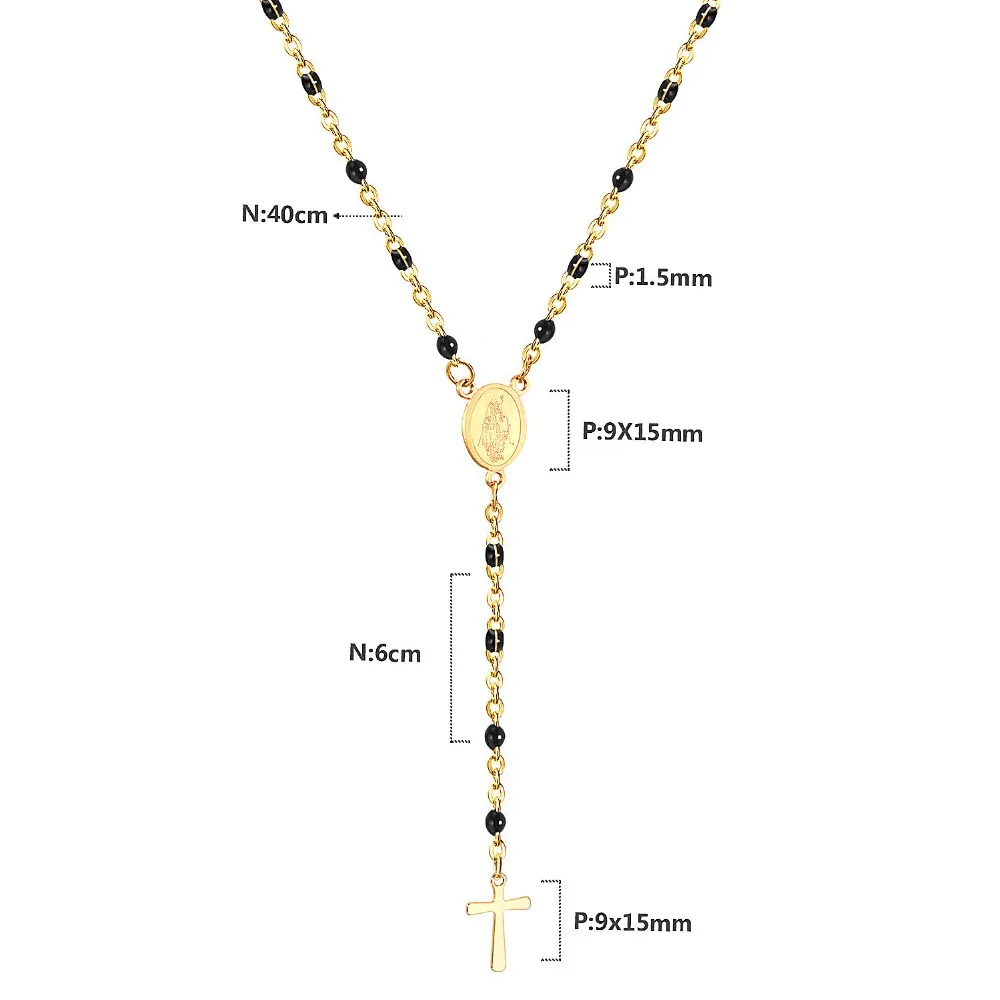 LUXUSTEEL Length 40cm+6cm Choker Necklace Religious Jewelry White/Black/Blue Color Rosary Beads Cross Pendant Necklace Female