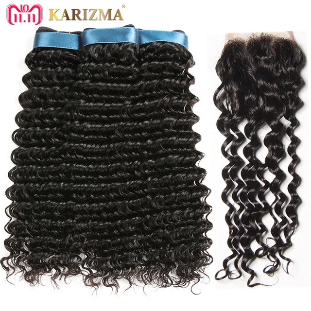 Best Offers Karizma Peruvian Deep Wave Bundles With Closure 4Pcs Lot Free Part Non Remy Hair Extensions 100% Human Hair Bundles With Closure Best Offers Karizma Peruvian Deep Wave Bundles With Closure 4Pcs Lot Free Part Non Remy Hair Extensions 100% Human Hair Bundles With Closure