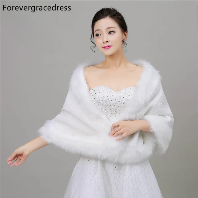 Best Product Forevergracedress Real Pictures Warm Faux Fur Stoles Wedding Wrap Winter Bolero Jacket Bridal Accessories Cape Cloak In Stock