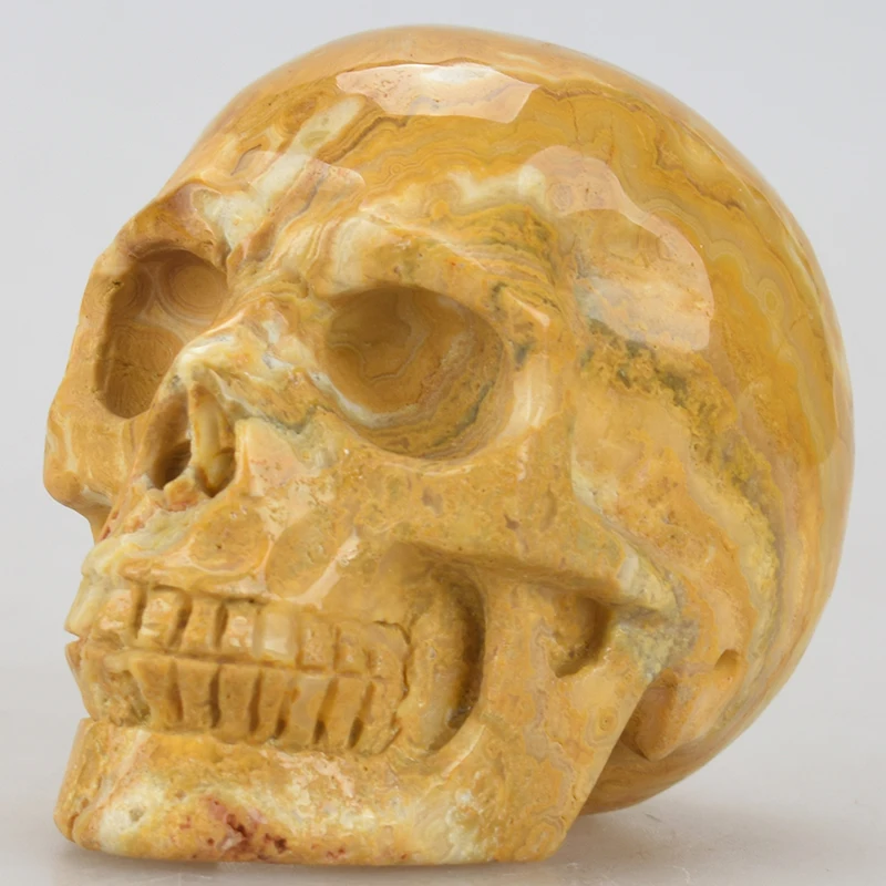 

3.2 ''Crystal Skull Statue Natural Crazy Lace Agate Carved Crystal Healing Skull Sculpture Christmas Gift Feng Shui Home decor