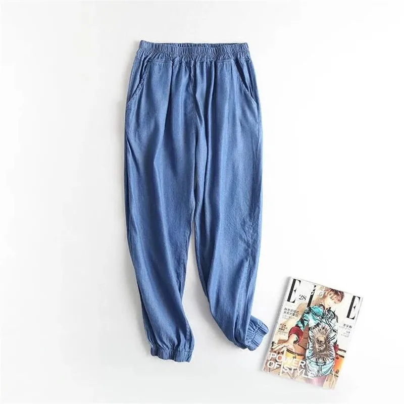 

2019 Spring Summer Fashion Women Pencil Pants Casual Elastic Waist Trousers Plus Size 5XL7XL Black White Ankle-Length Pant Jeans