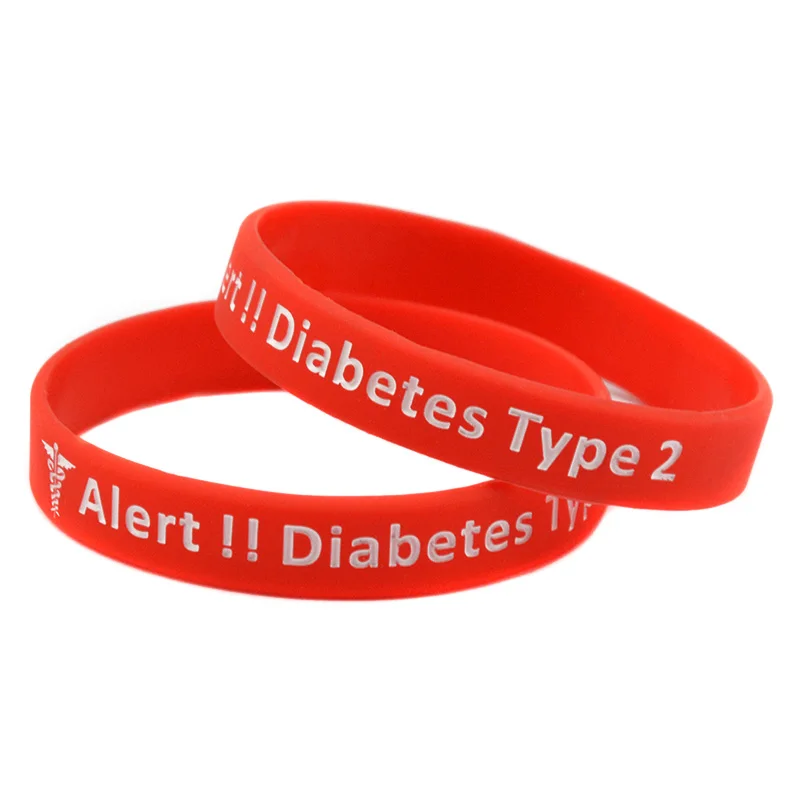 

OneBandaHouse 50PCS/Lot Medical Alert Wristband for Emergency Case Type 2 Diabetic Silicone Bracelet