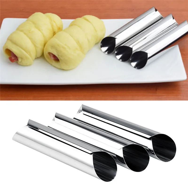 

3Pcs Stainless Steel Spiral Tube Baking Mold Croissants Bread Cutters DIY Cake Decorating Tools Fondant Chocolate Mould