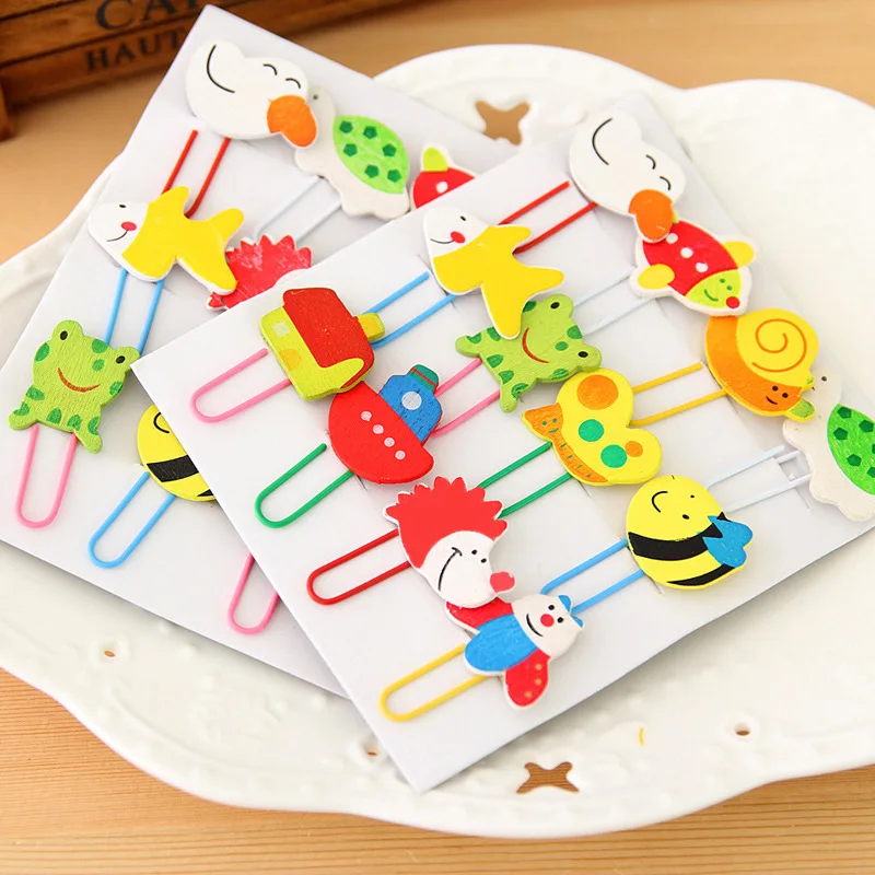 12 PCS Student Cartoon Wooden Clips Painted Lovely Animal Paperclip