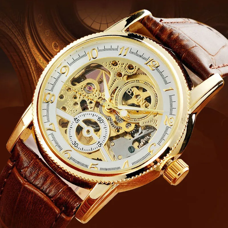 

Mens Skeleton Automatic Watch Men Waterproof Tourbillon Mechanical Watches Top Brand Luxury Wristwatches Leather Band With Box