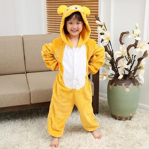 Новогодняя пижама Дети Мальчики Девочки пижамные Детские Onesie Косплей Животные Totoro unicornio Пикачу Динозавр Панда пижама enfant пикачу одежда пижамы для мальчиков девочек домашняя одежда - Цвет: bear