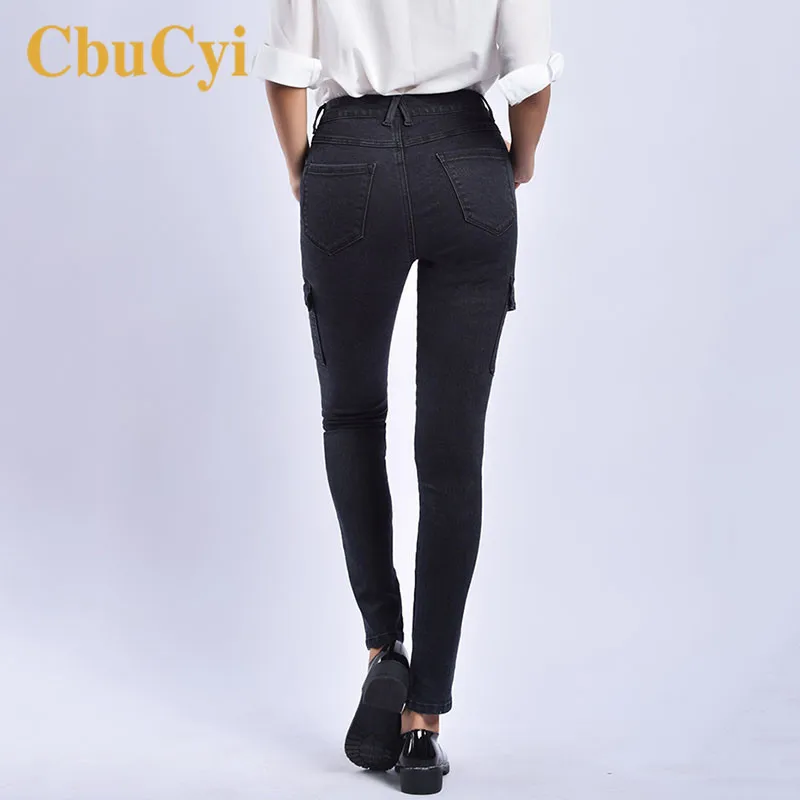 Plus Size Fashion Women High Waist Pants Stretch Black Denim Jeans Womens Vintage Skinny Casual Jeans Trousers Slit Leg Pants