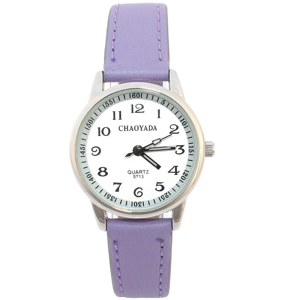 Chaoyada детские наручные часы для девочек с кожаным ремешком, детские часы для студентов, кварцевые наручные часы, повседневные модные детские подарки - Цвет: PURPLE