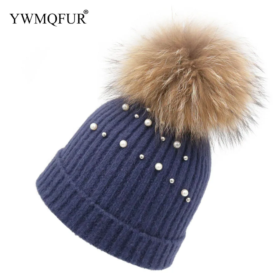 Autumn & Winter Knitted Wool Hats For Women Cute Bead decoration Female