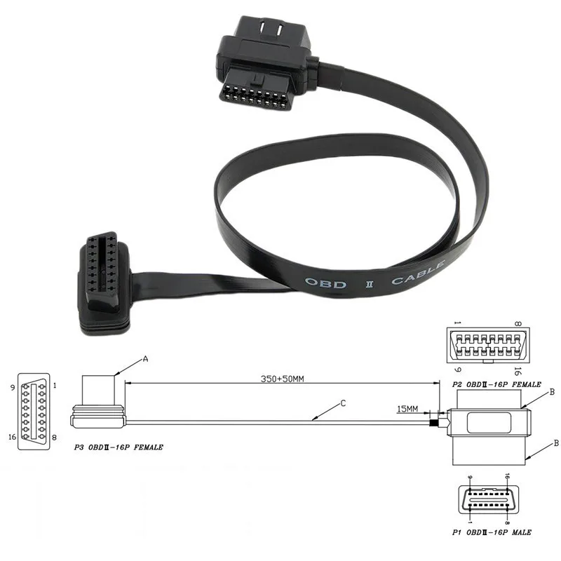 OBDII 16-контактный диагностический 16-core соединитель OBD сплиттер один-два кабель-удлинитель 60 см