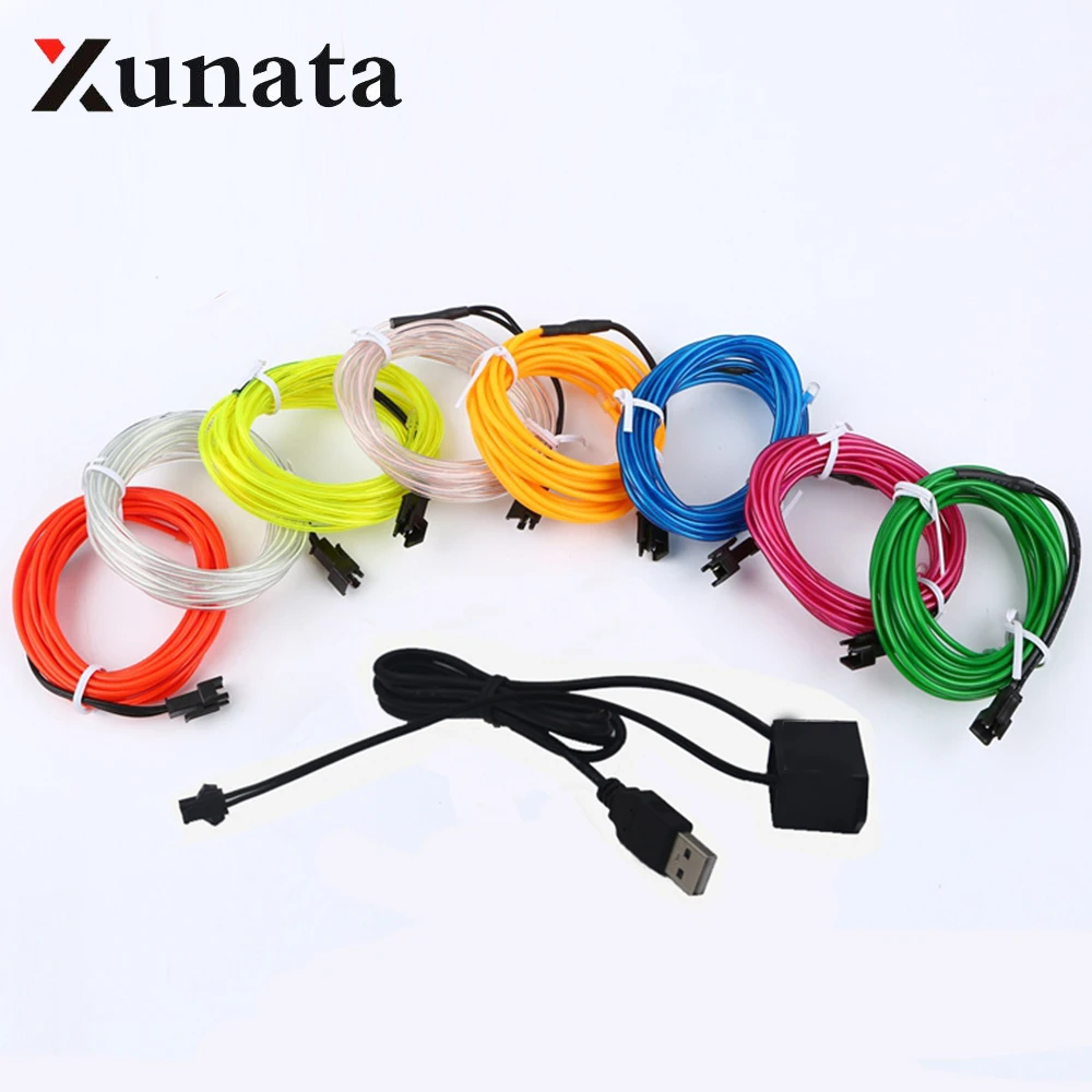 cheap USB 5V 5M 3M 1M EL Wire Flexible Glow EL Wire tape tube Strip LED Neon Lights Shoes Clothing Car waterproof led strip