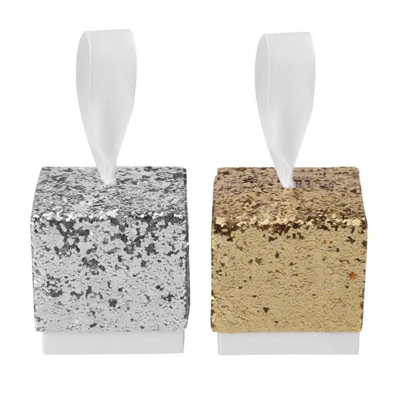 

10pcs/Lot Creative Wedding Favors Candy Box Glitter Square Christmas Gift Boxes Party Supplies Baby Shower Sequins Packing Bags
