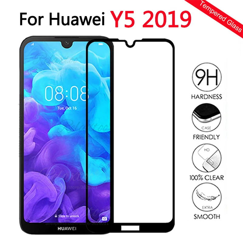 Закаленное стекло с полным покрытием для Huawei Y5 2019 стеклянный протектор экрана