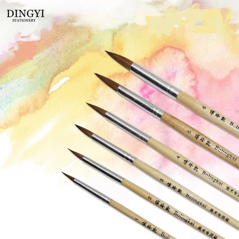 6Pcs Watercolor Paint Brush Weasel Hair Artist Paintbrush Acrylic Art Supplies