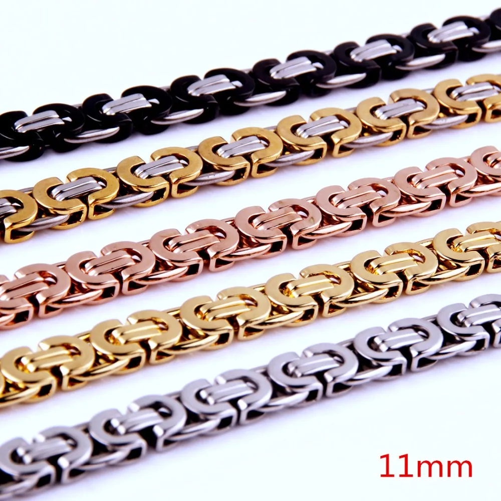 High Quality Stainless Steel Silver&Gold&Rose Gold Flat Byzantine Chain