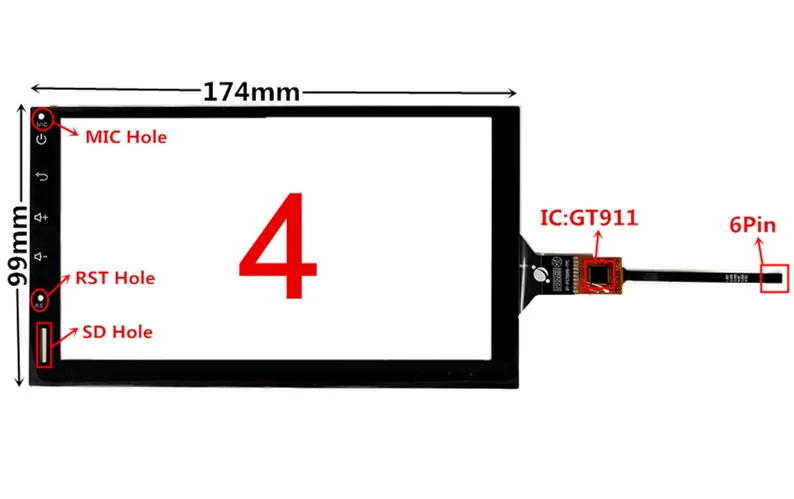  7 inch GT911 174mm*99mm Capacitive Touch Digitizer for Car DVD GPS navigation multimedia Touch scre