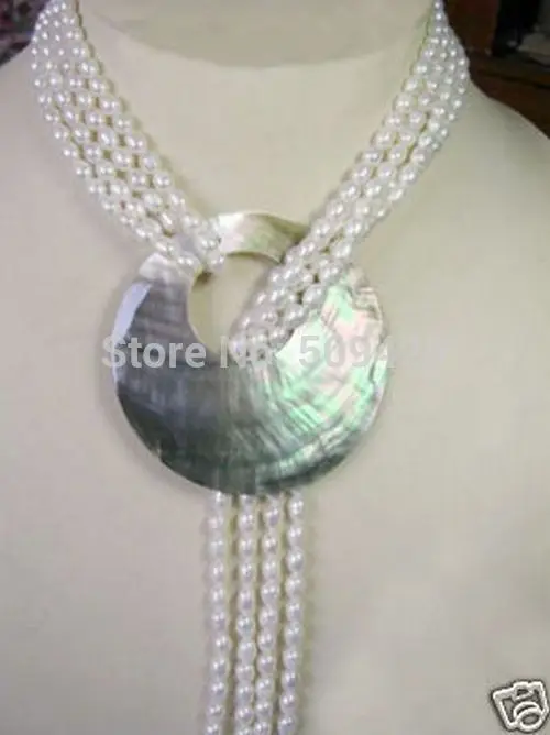 

Wholesale jewe 655NEW-2 row Cultured White Pearl Necklace Shell Pendant 50
