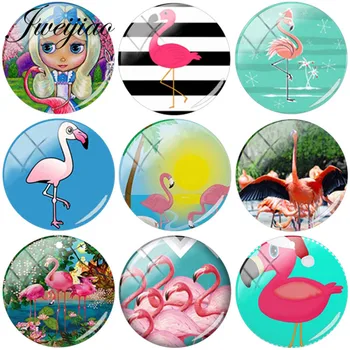 

JWEIJIAO Flamingo Green Plants Art Picture DIY Glass Cabochon Dome Jewelry For Pendant Necklace Earrings Bracelet Accessories