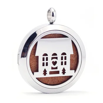 

30mm stainless steel house design aromatherapy aroma essential oil diffuser necklace