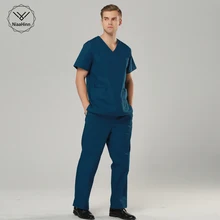 v-образным вырезом Летний доктор униформа медсестры больница медицинская красота салон скраб набор с коротким рукавом для мужчин унисекс хирургическая медицинская форма