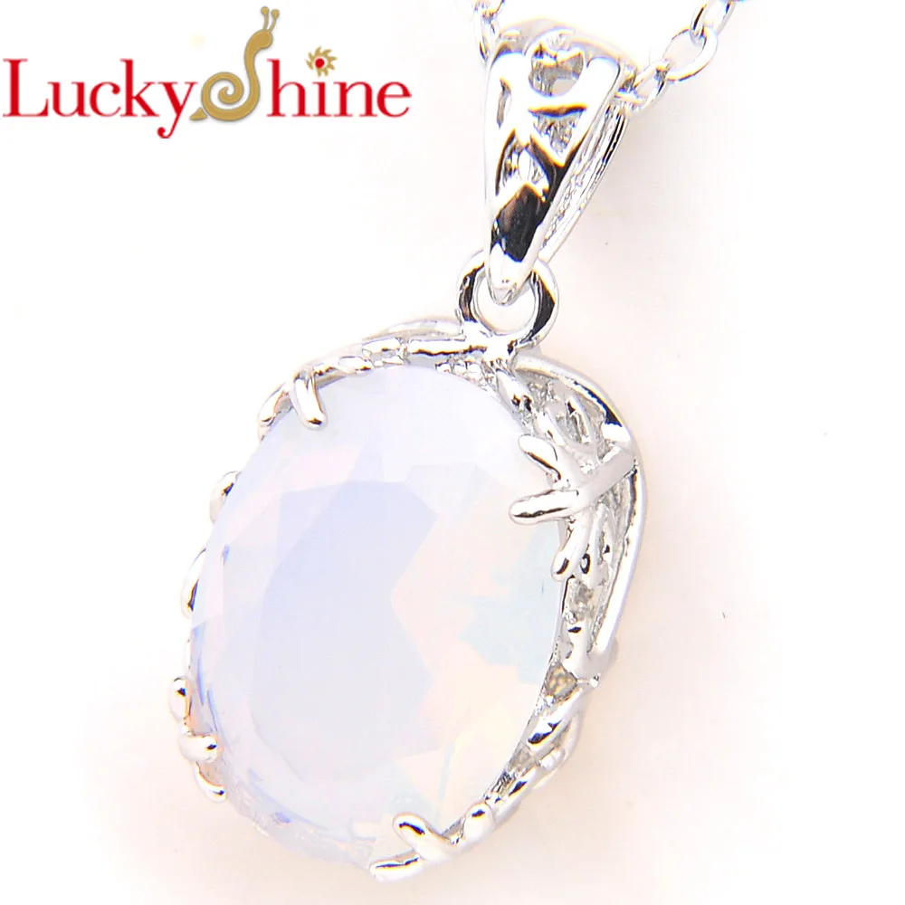 Luckyshine Новые овальные ожерелья с лунным камнем серебряным покрытием | Украшения и