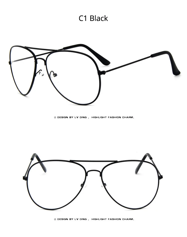 [EL Malus] пилот авиация женские очки мужские прозрачный объектив металлические черные золотые серебряные оттенки брендовый дизайнер - Цвет линз: C1 Black