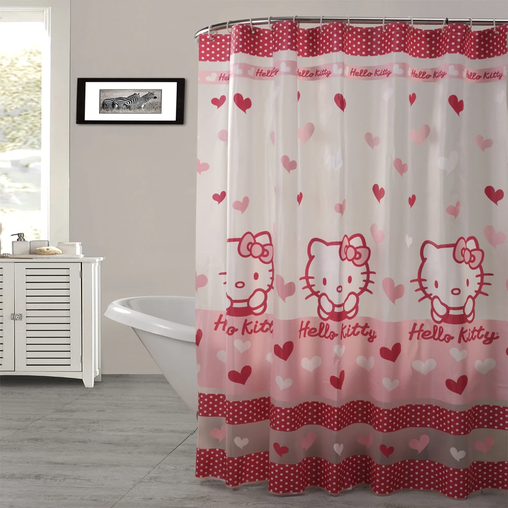 PEAV Semitransparent Waterproof Pink Colour Kitty Cat Shower Curtain