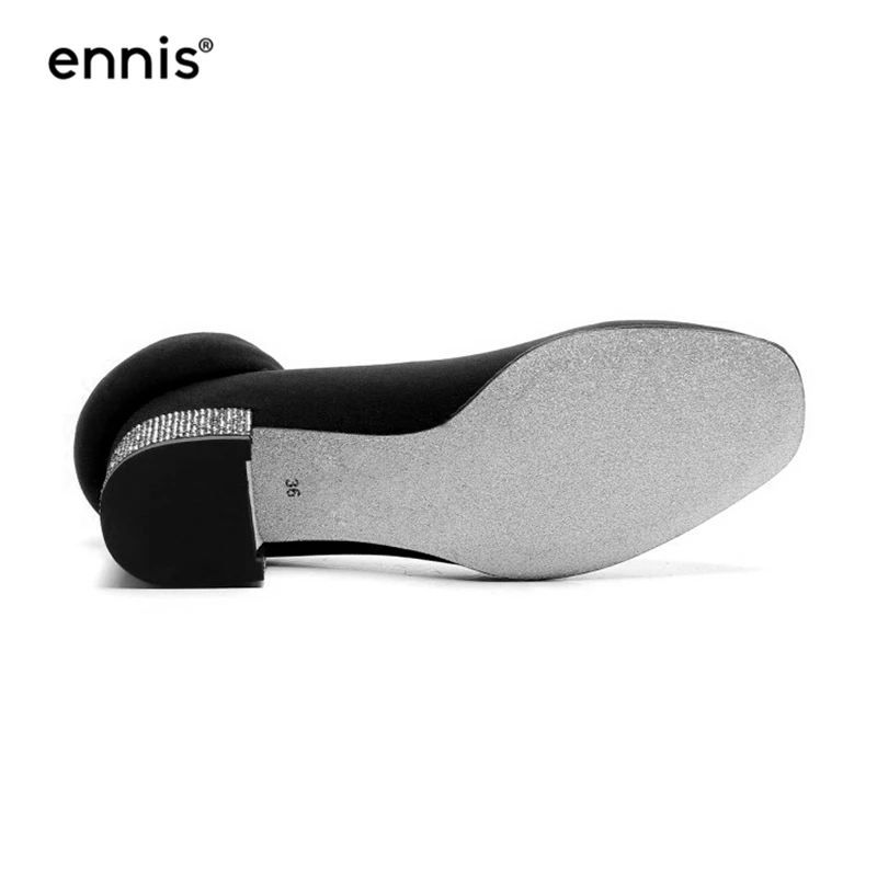 ENNIS/ г. Облегающие черные ботфорты женские ботфорты пикантные эластичные сапоги на каблуке, стразы Осенняя обувь L734
