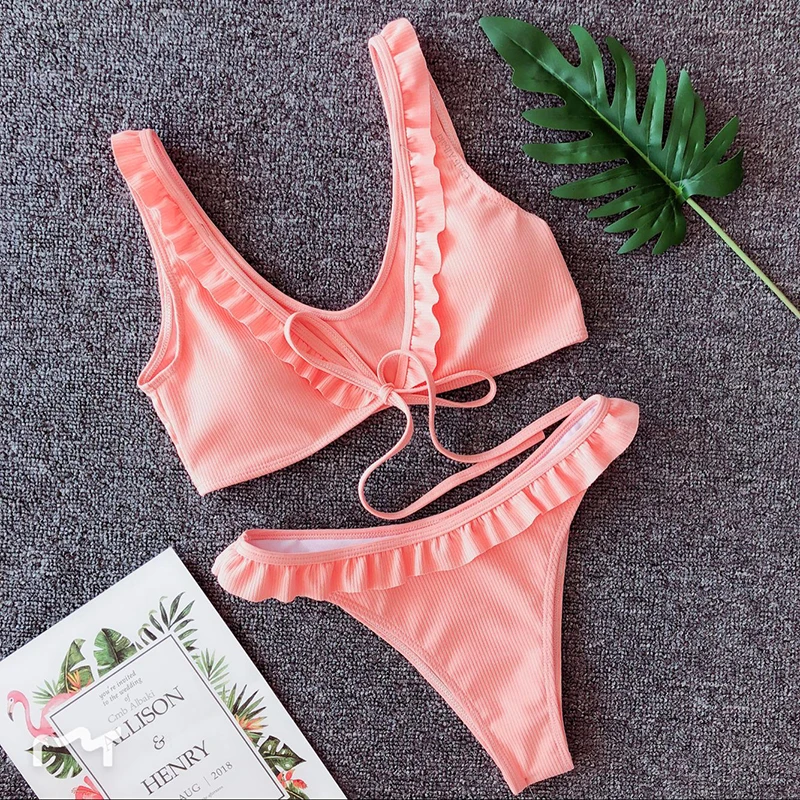 

Swimwear New Women Sexy Solid Lace Patchwork Bandage Thong Bikini 2019 New Arrival Beachwear Padded Low Waist Swimsuit