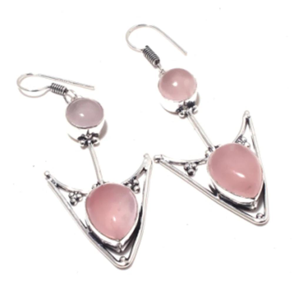 

Rose Quarts Earrings Silver Overlay over Copper ,65mm, E4020