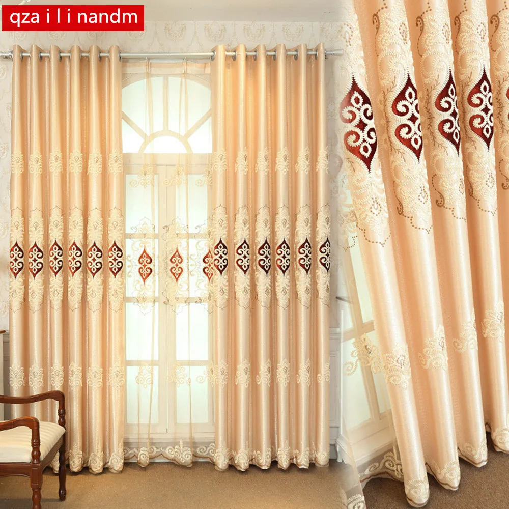 

Yellow pink blue European Luxury Embroidery Blackout Curtain European Tulle Curtains Bedroom Living Room Bay Window Home Decor